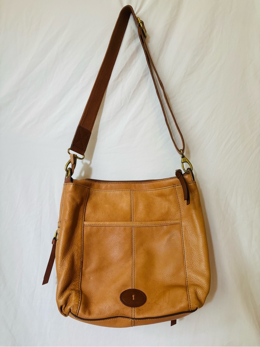 Fossil Camel Leather Crossbody Tote Bag Tan